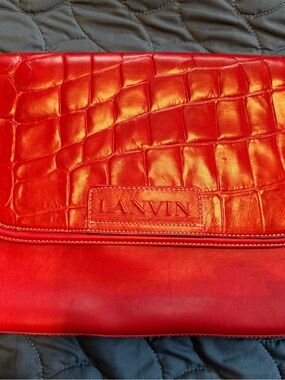 Authentic Vintage Lanvin Red Croc-Embossed Leather Clutch